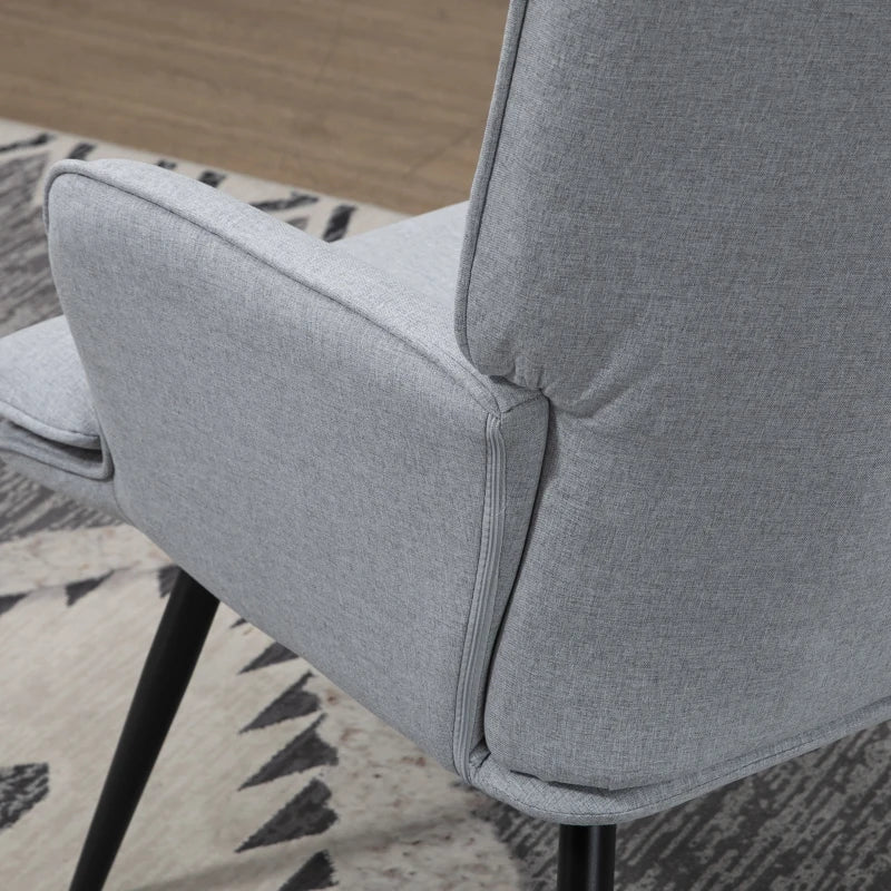 Light Grey Linen Armchair Set with Footstool for Living Room and Bedroom