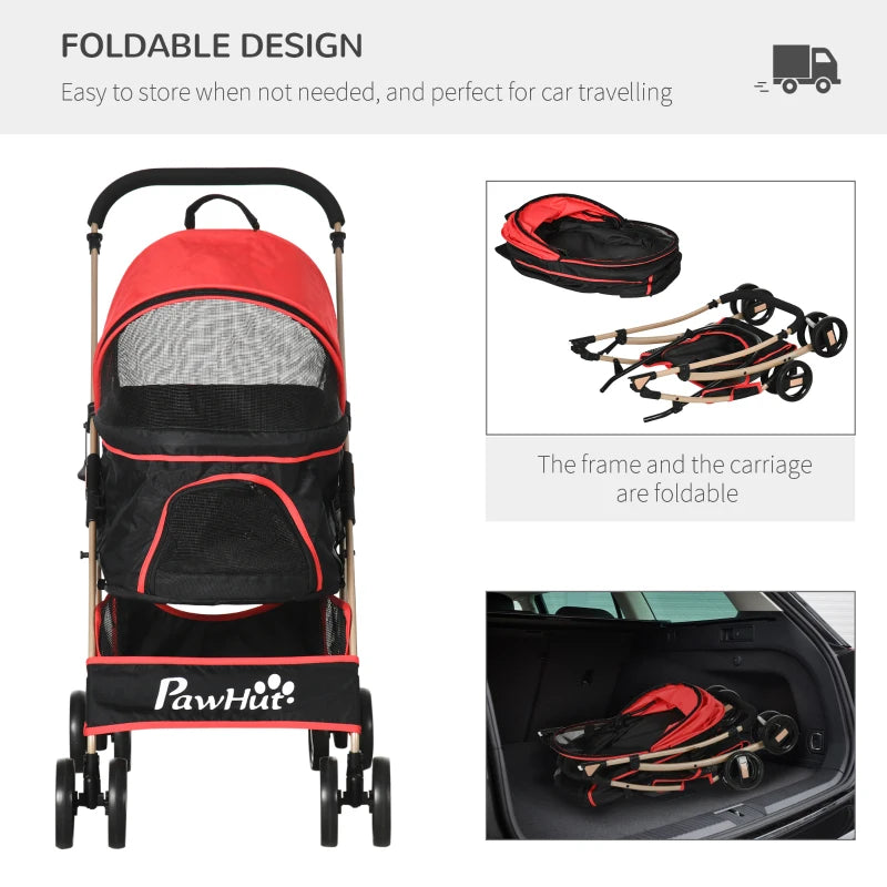 Red 3-in-1 Detachable Pet Stroller for Extra Small and Small Dogs