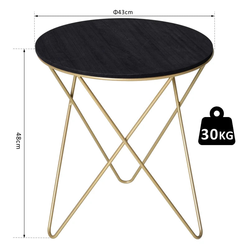 Modern Black and Gold Round Coffee Table with Metal Legs