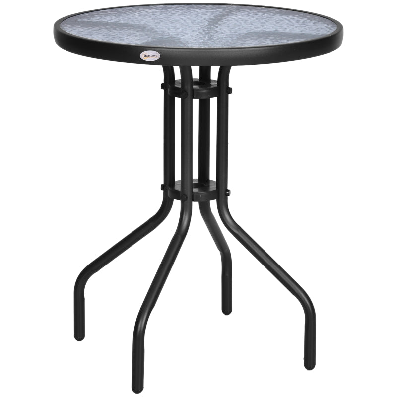 Round Glass Outdoor Bistro Table - 60cm Diameter (Black)