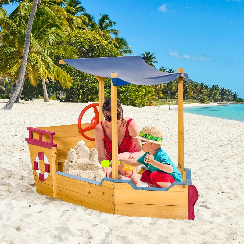 Wooden Sandbox with Canopy Bench Seat - Blue, Ages 3-8