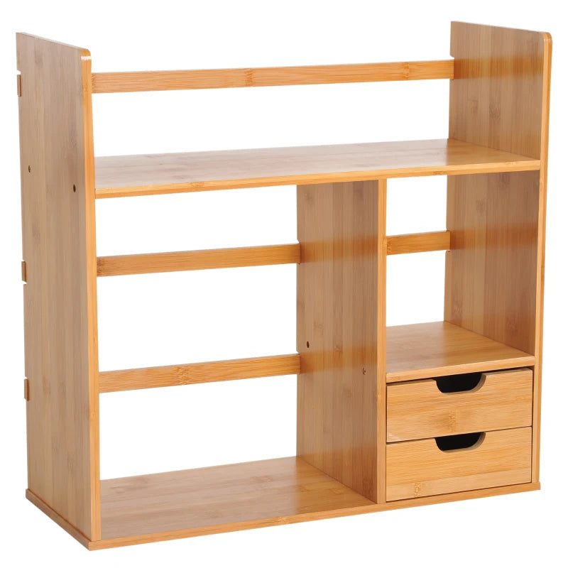 Bamboo Desktop Organizer with Drawers and Compartments