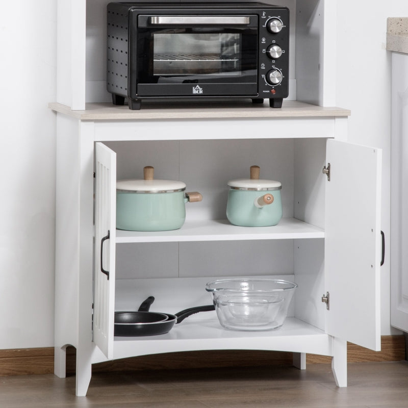 White Tall Kitchen Cupboard with 3 Open Shelves and Double Door Cabinet