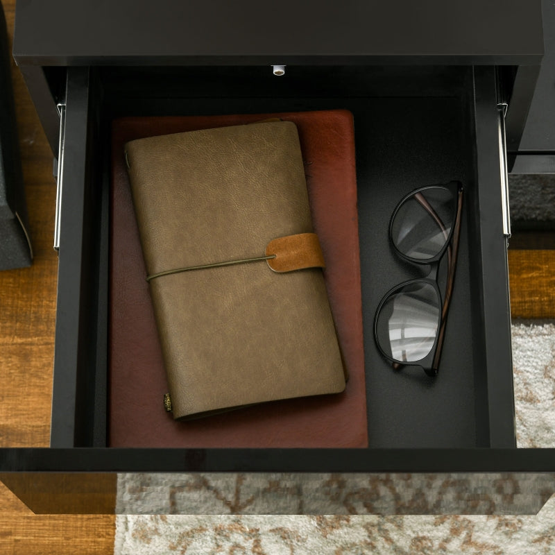 Black High Gloss Bedside Table with RGB LED Light and Drawers