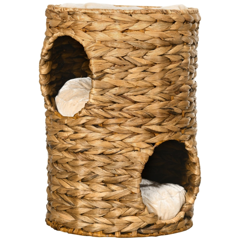 Cat Barrel Tree with 2 Houses & Cushion - Light Brown