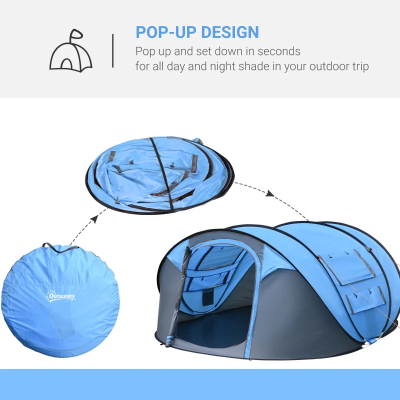 Sky Blue 4-5 Person Pop-up Waterproof Camping Tent with Windows