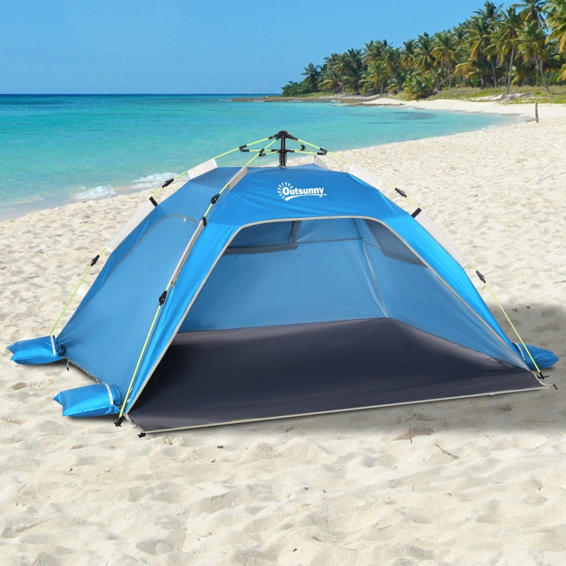 Sky Blue Beach Tent for 1-2 People with Pop-up Design, Mesh Windows & Doors