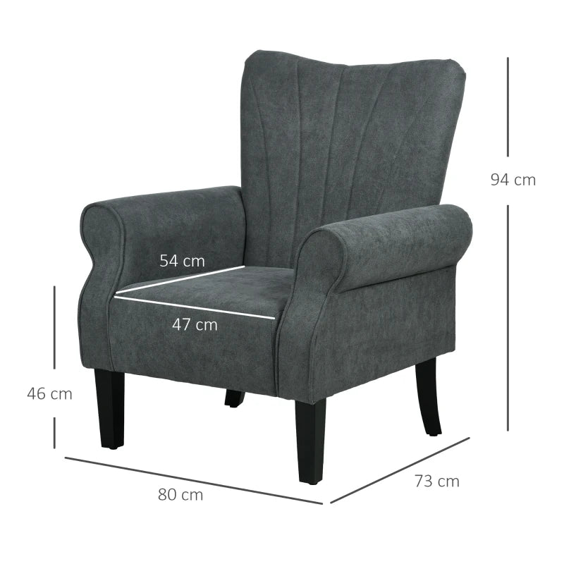 Grey Upholstered High Back Accent Chair with Rolled Arms and Wood Legs