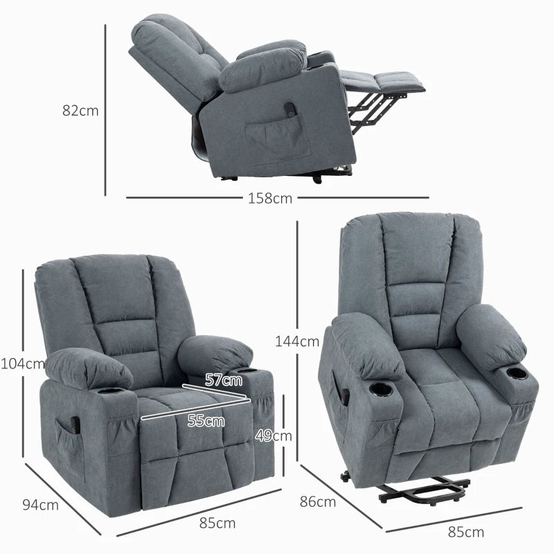 Grey Fabric Lift Recliner Chair for Elderly with Remote Control and Storage