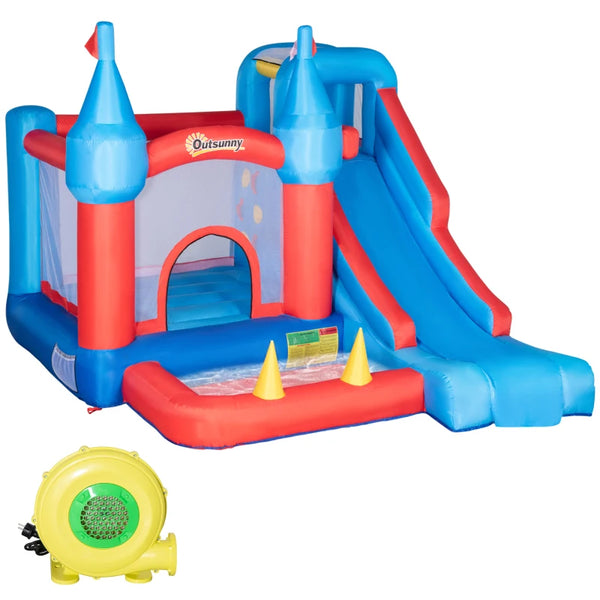 Kids 4-in-1 Inflatable Bouncy Castle with Slide & Pool - Blue
