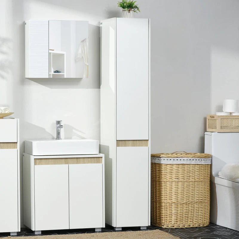 White Tall Bathroom Storage Cabinet with Adjustable Shelves