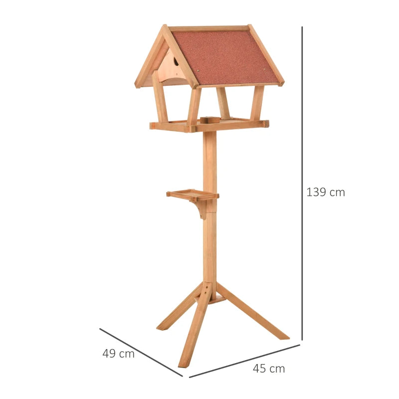 Wooden Garden Bird Feeder Stand, Weather Resistant, 49x45x139cm, Natural