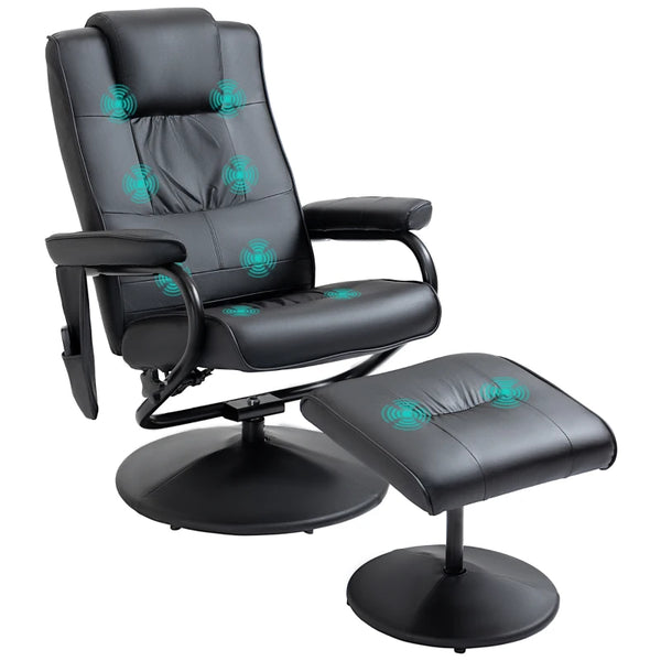 Black Swivel Massage Recliner Chair with Footstool