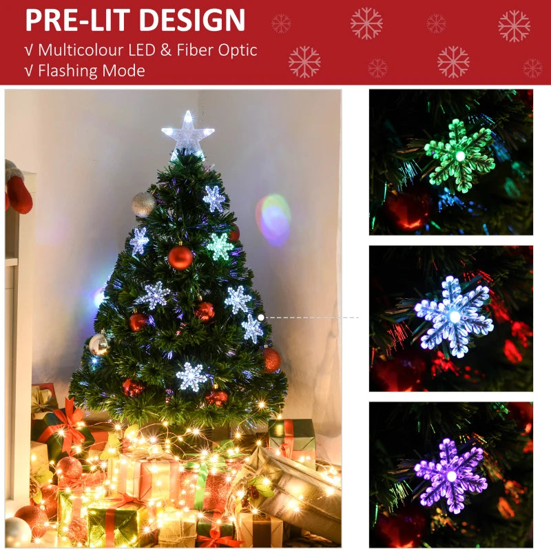 Green Fibre Optic Christmas Tree with Colourful LED Lights and Snowflake Ornaments