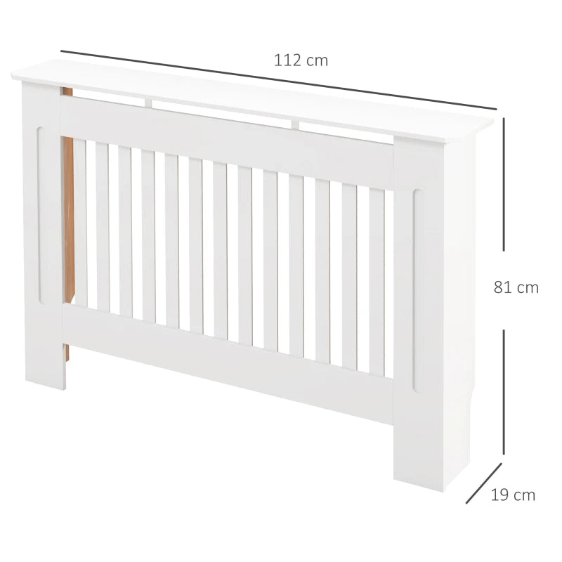 White Slatted Radiator Cover Cabinet - MDF Grill (112 x 19 x 81 cm)