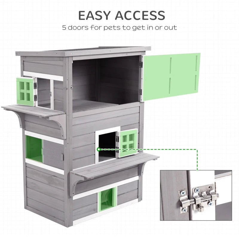 Grey Three-Tier Outdoor Cat House with Jumping Platforms