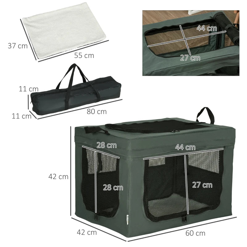 Grey Pet Carrier with Cushion for Miniature Dogs - 60cm