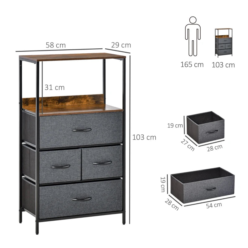 Black 4-Drawer Storage Chest with Shelves - Home Cabinet for Living Room, Bedroom, Entryway