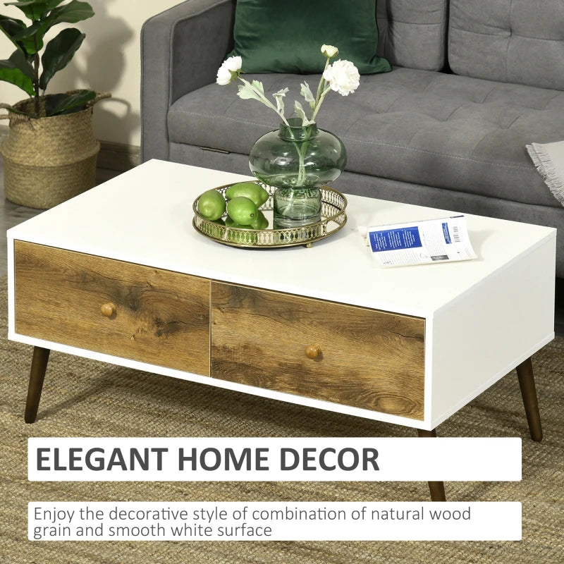 Modern Natural Wood Coffee Table with 4 Storage Drawers