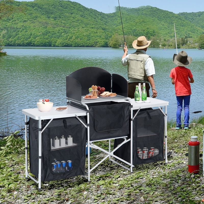 Portable Camping Kitchen with Heat-Resistant Tabletops - Blue