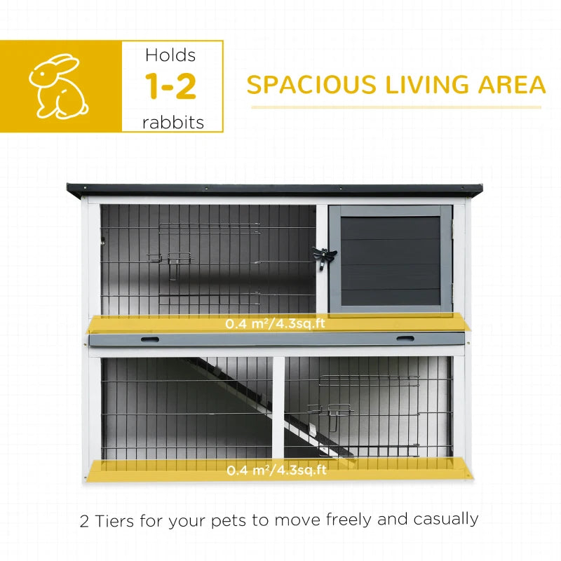 Grey 2-Tier Wooden Small Animal House with Openable Roof, 108 x 45 x 78 cm