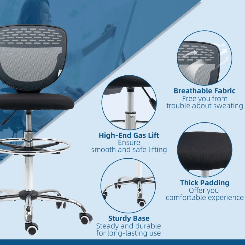Grey Mesh Drafting Chair with Lumbar Support