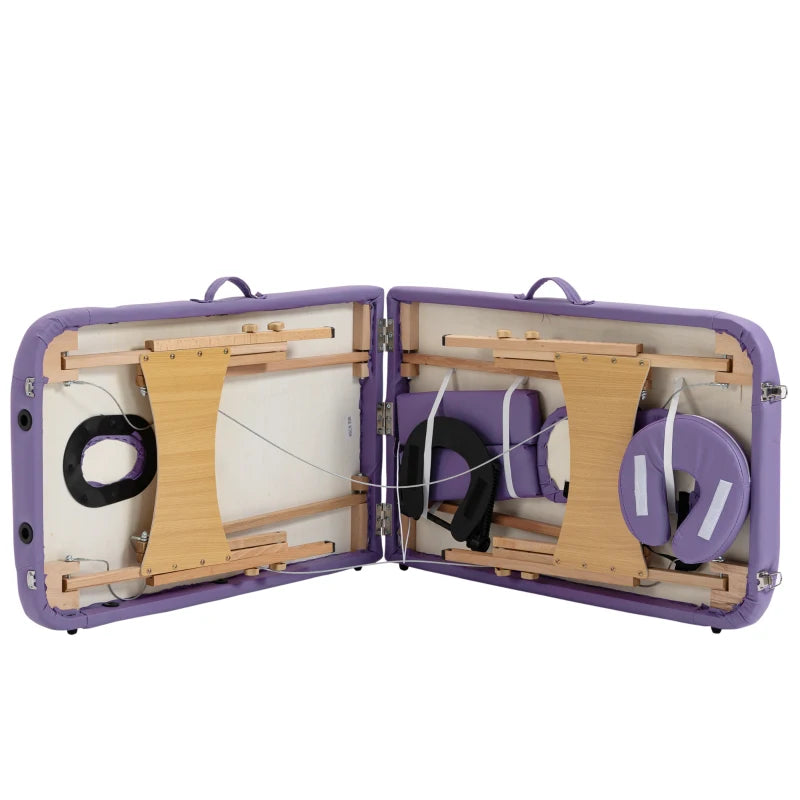 Portable Purple Massage Table with Carry Bag and Wooden Frame