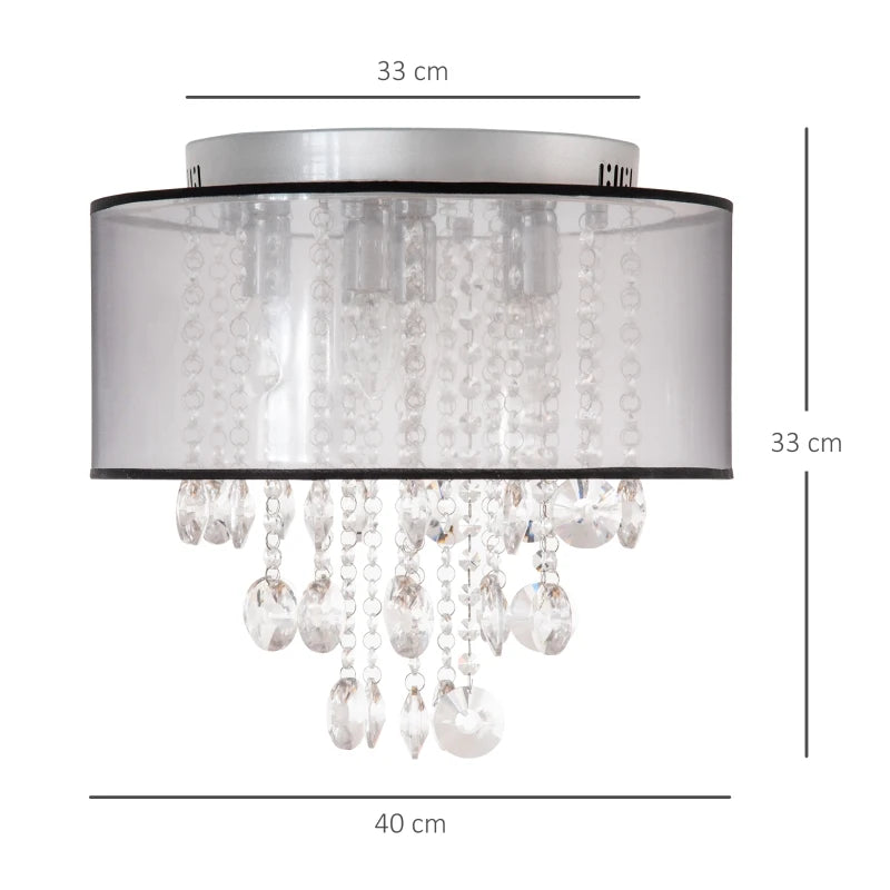 Silver Drum Shade Crystal Chandelier Ceiling Light, 40cm