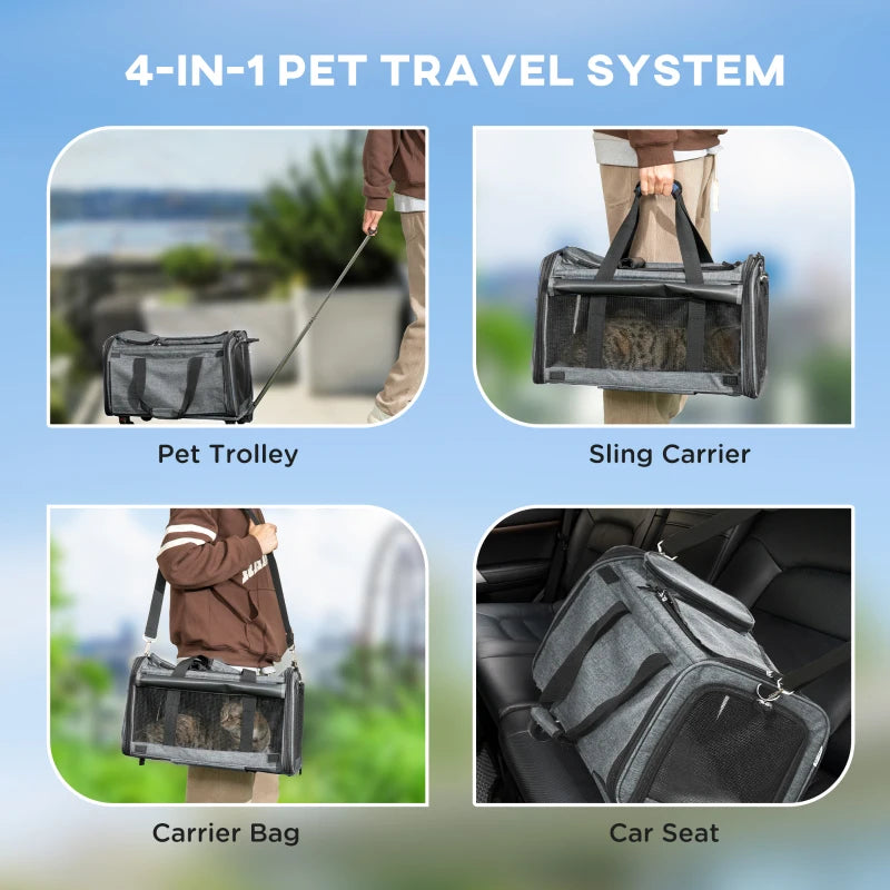 Grey Pet Carrier on Wheels for Cats & Small Dogs