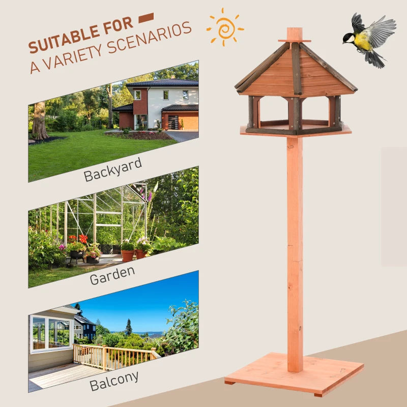 Brown Wooden Bird Feeder Table with Roof 130cm - Outdoor Bird House Stand