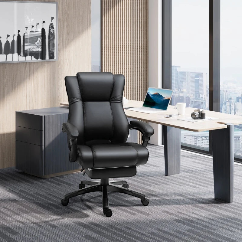 Black Executive Office Chair with Footrest and Wheels