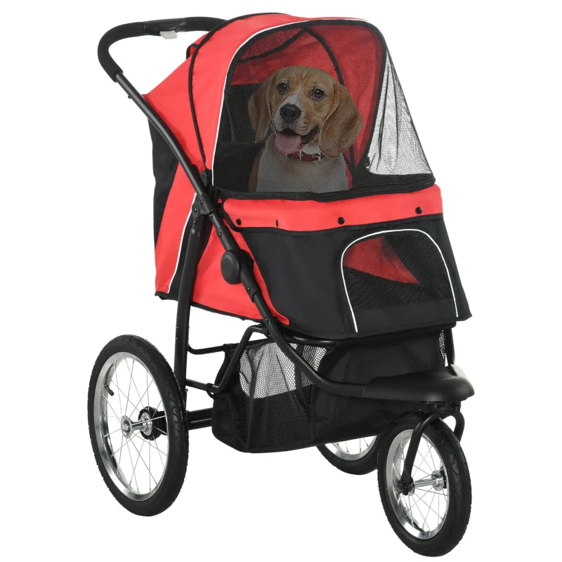 Red Foldable Pet Stroller for Small to Medium Dogs