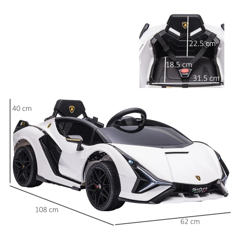 White 12V Kids Electric Ride-On Car with Remote Control and Music