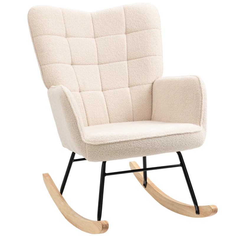 Beige Wingback Nursery Rocking Chair with Berber Fleece Seat