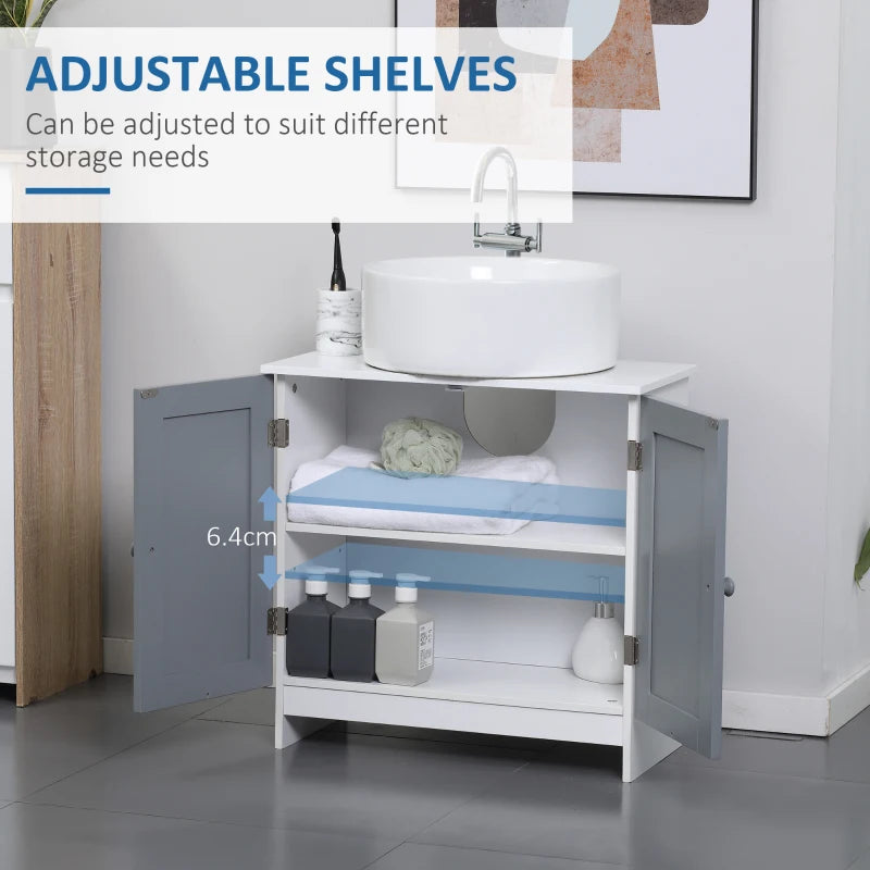 Grey & White Under Sink Bathroom Storage Cabinet with Adjustable Shelf