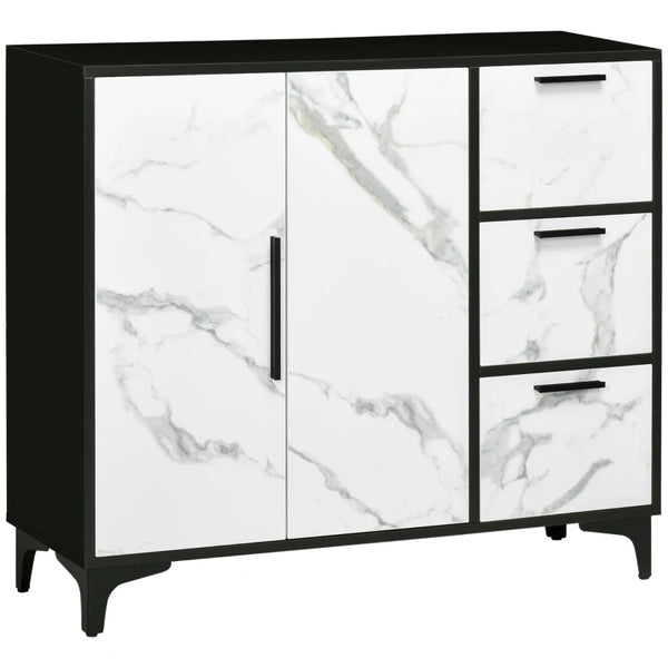 Modern White Marble Sideboard with 2 Doors and 3 Drawers