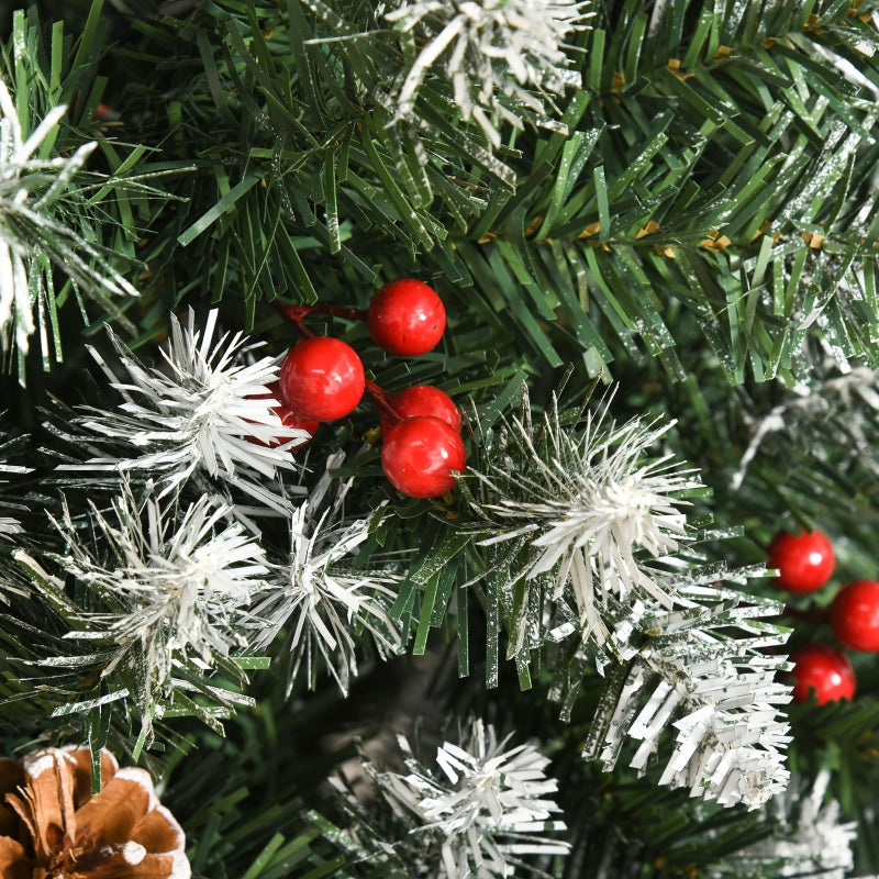 6FT Green Artificial Christmas Tree with Red Berries and Pinecones