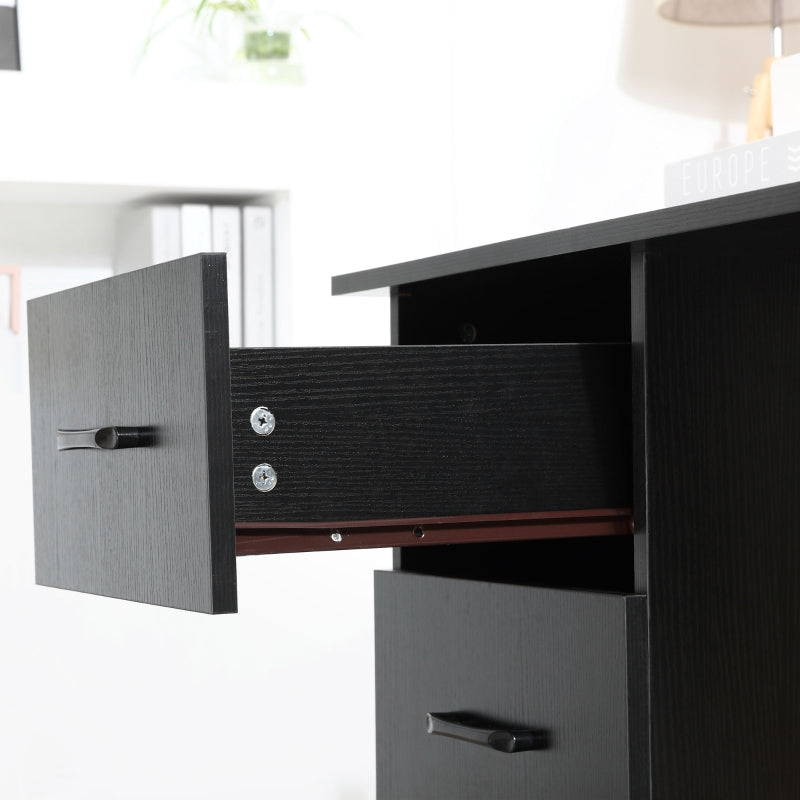 Black Computer Desk with Storage Shelves and Drawers