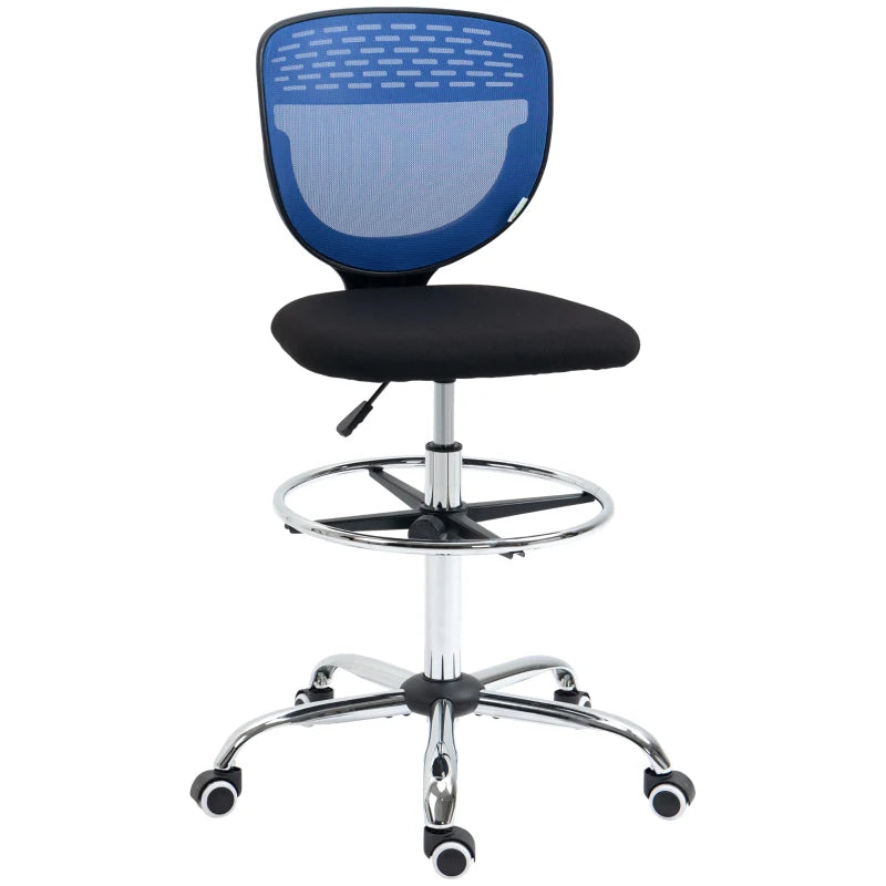 Dark Blue Mesh Drafting Chair with Lumbar Support