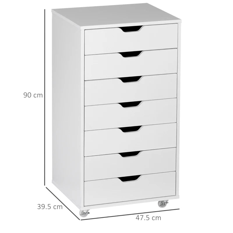 White 7-Drawer Vertical File Cabinet on Wheels for Home Office