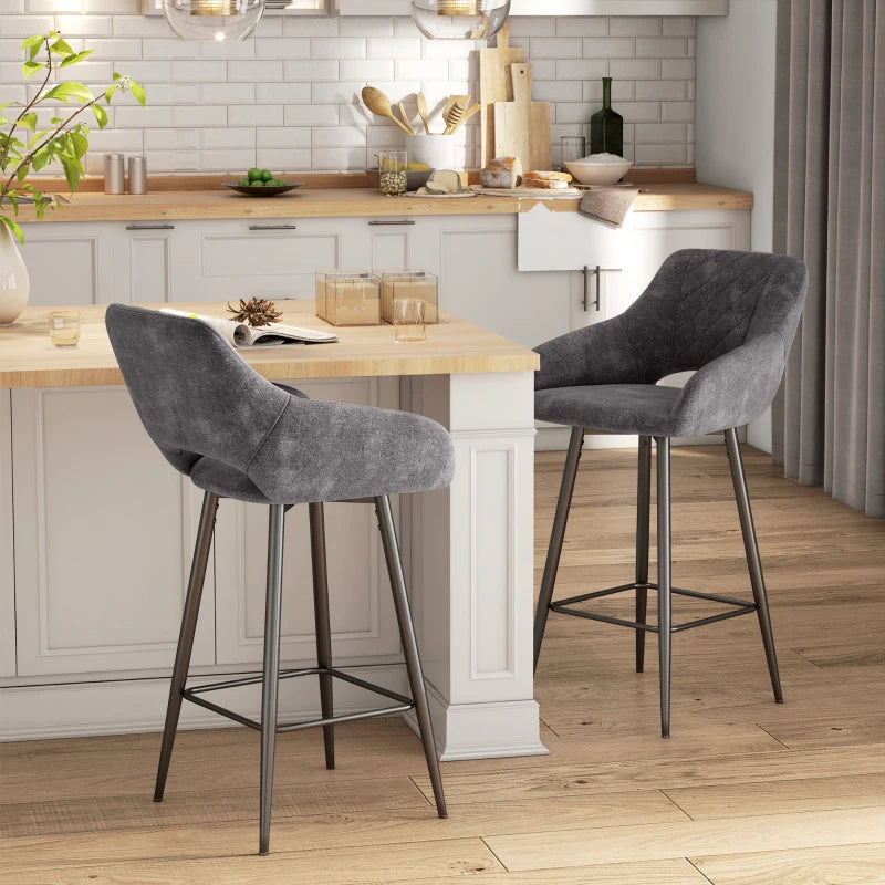 Grey Velvet Bar Stools Set of 2