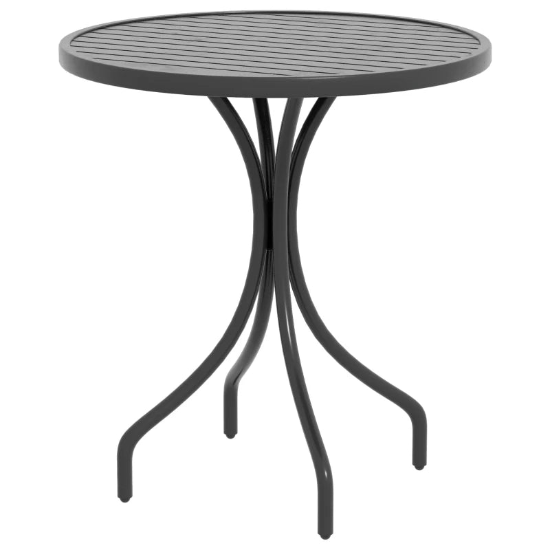 Black Steel Round Patio Side Table - 66cm Outdoor Garden Furniture