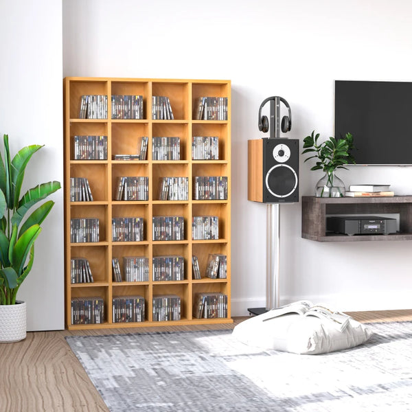 Beech Wood Media Storage Shelf with Adjustable Shelves, 89 x 130.5 cm