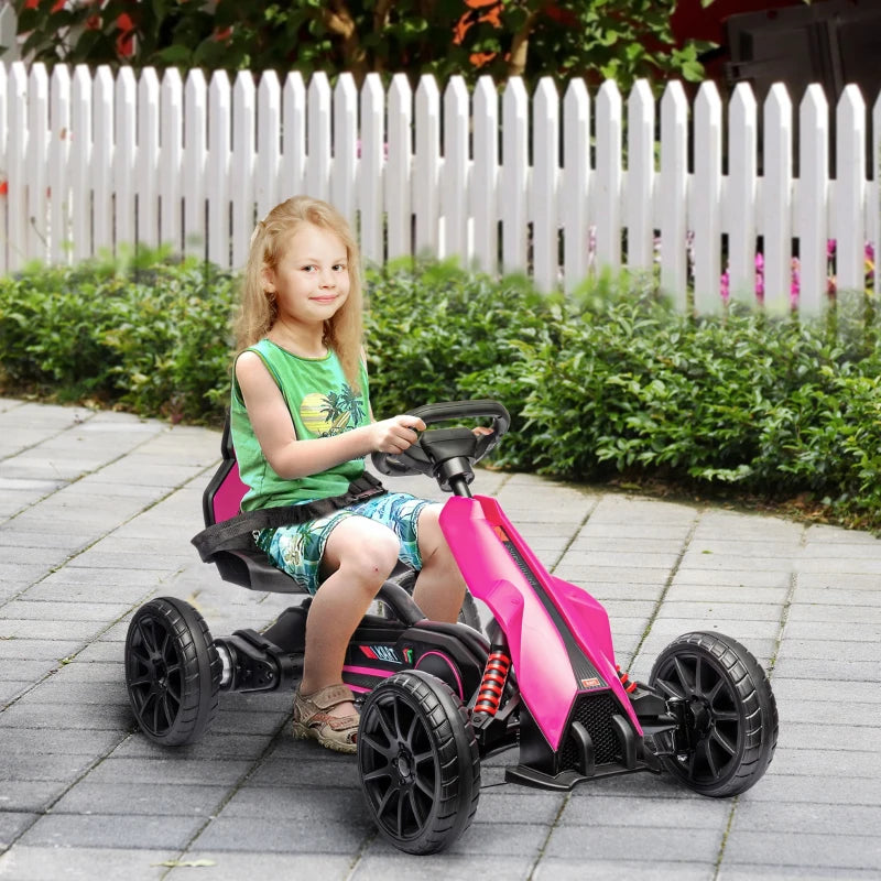 Kids Pink Electric Go Kart with Rechargeable Battery - 2 Speeds