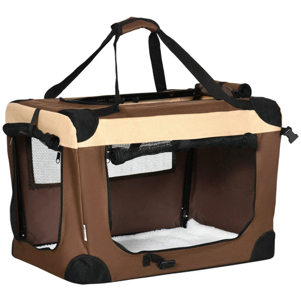 Foldable Pet Carrier with Cushion for Mini Dogs and Cats - Brown