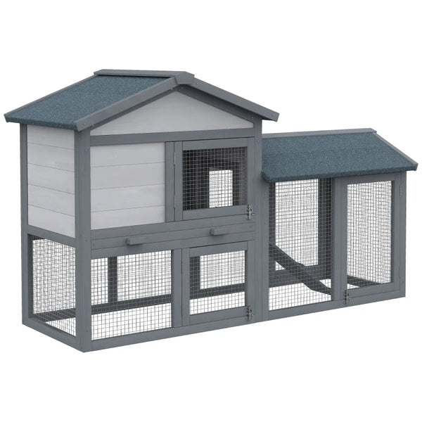 Wooden Double Tier Small Animal Hutch with Water-Resistant Roof, 147 x 54 x 84 cm