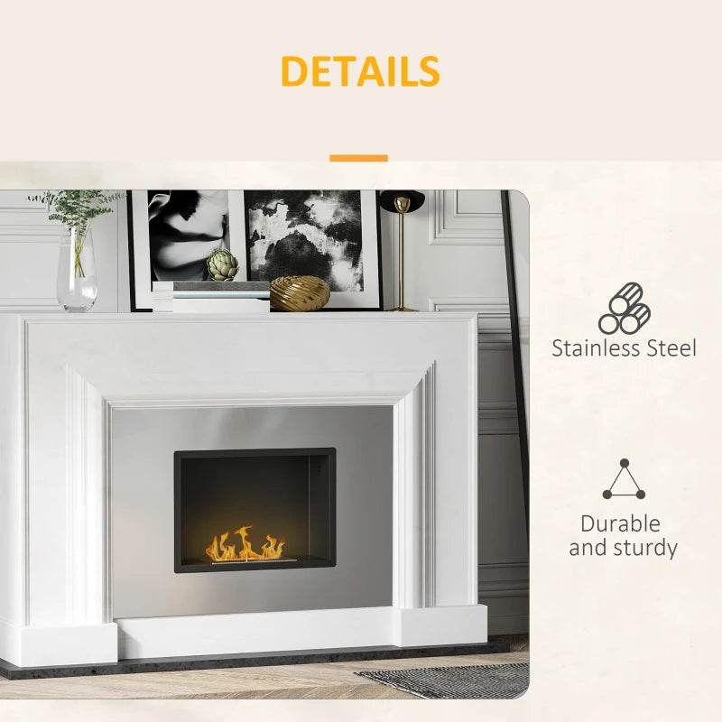 Silver Wall Mounted Bioethanol Fireplace - 1.5L Tank, 3 Hour Burn Time