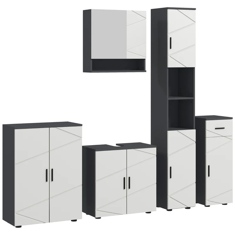 Grey 5-Piece Bathroom Furniture Set with Storage Cabinets and Mirror