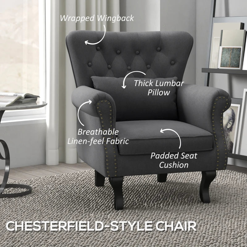 Grey Velvet Chesterfield Accent Chair