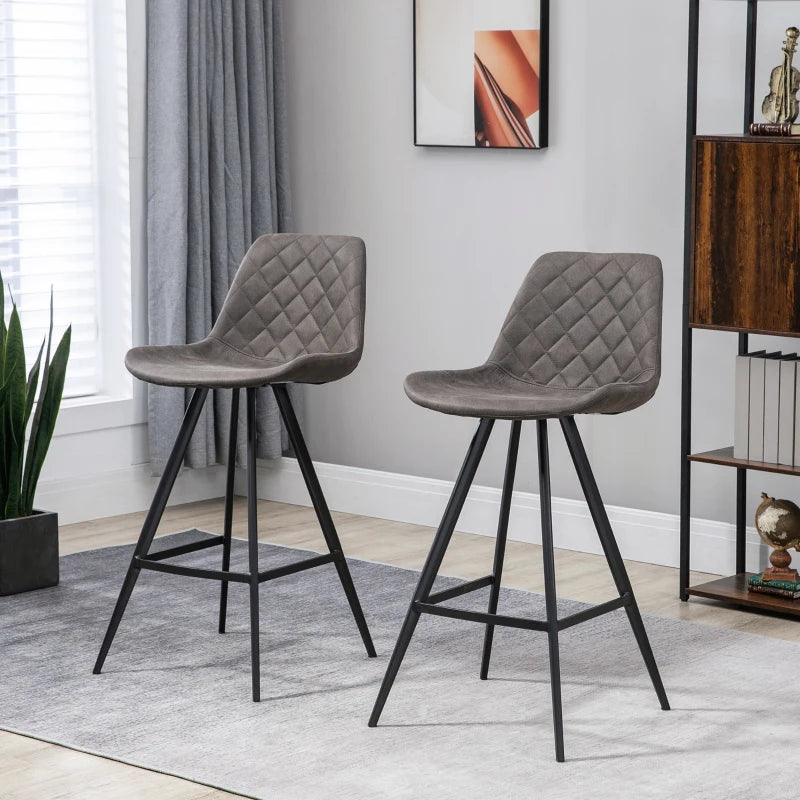 Set of 2 Dark Grey Microfiber Bar Stools with Steel Frame